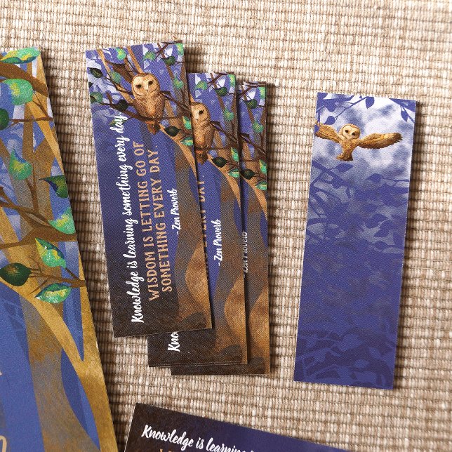 Kleines Lesezeichen, Eulen, Nebelwald, Weisheit Mini Visitenkarte (Customized bookmarks with owl and forest, personalized message, enchanted forest)