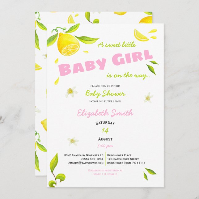 Kleines Mädchen auf dem Weg Babydusche Einladung (Vorne/Hinten)