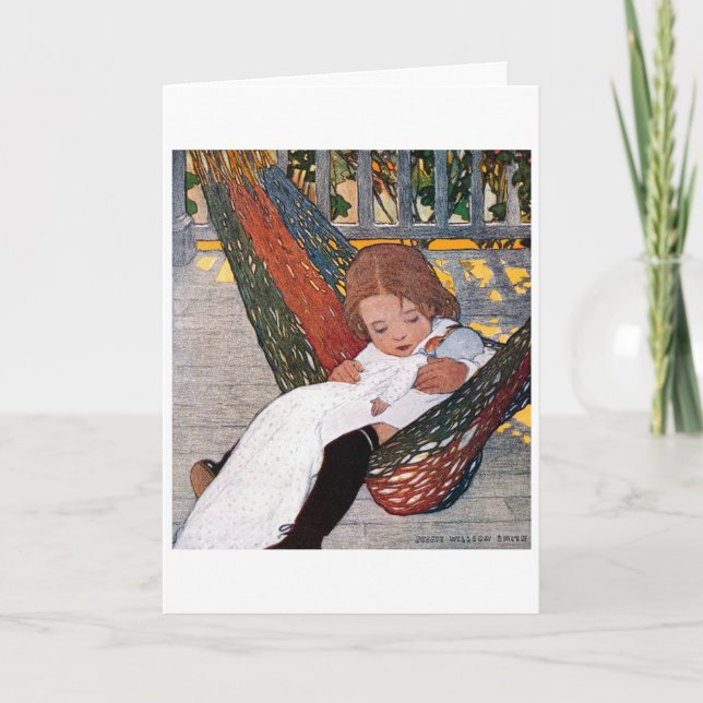 Kleines Mädchen auf der Hängematte, Jessie Willcox Karte (Vorderseite)