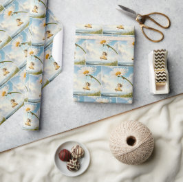 Kleines Mädchen auf einer Gänseblümchenschaukel Geschenkpapier