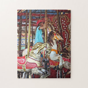 Kleines Mädchen auf Merry-Go-Runde Puzzle