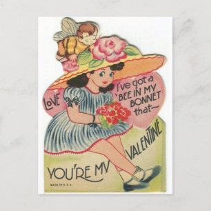 Kleines Mädchen Biene in meinem Bonnet Vintage Val Postkarte