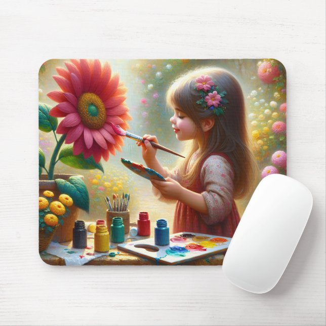 Kleines Mädchen Blume malen Mousepad (Mit Mouse)
