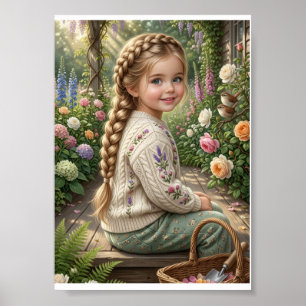 Kleines Mädchen Blumenkorb Wald Frühlings Natur Bl Poster