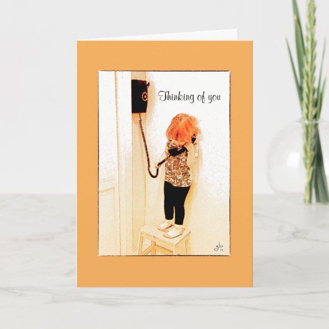 Kleines Mädchen, das an einem alten Mode-Telefon Karte (Vorderseite)