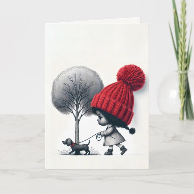 Kleines Mädchen, das ihren Hund spaziert Karte (Vorderseite)