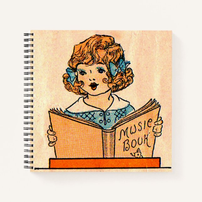 Kleines Mädchen der 1920er Jahre mit Musikbuch Notizbuch (Vorderseite)