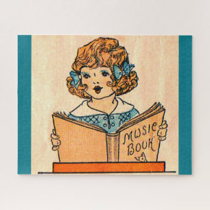 Kleines Mädchen der 1920er Jahre mit Musikbuch Puzzle