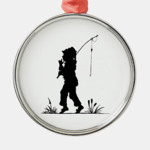 Kleines Mädchen-Fischen-Silhouette Ornament Aus Metall