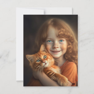 KLEINES MÄDCHEN & GINGERKATZE POSTKARTE