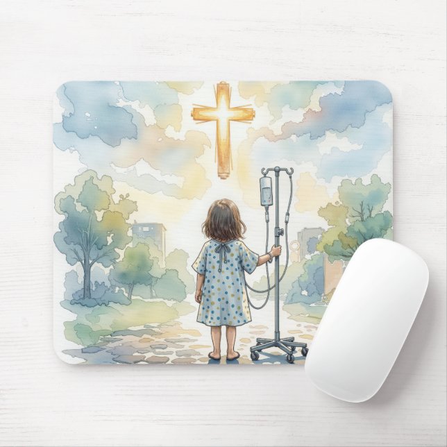 Kleines Mädchen hält einen IV-Ständer Mousepad (Mit Mouse)