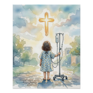 Kleines Mädchen hält einen IV-Ständer Poster