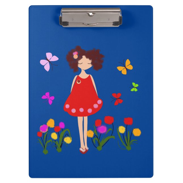 Kleines Mädchen im Garten Klemmbrett (Vorderseite)