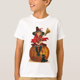 Kleines Mädchen im Hexenkostüm Halloween T-Shirts