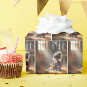 Kleines Mädchen im Stall mit Kalb Geschenkpapier