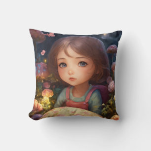 Kleines Mädchen im Traumland mit Zauberkissen Kissen