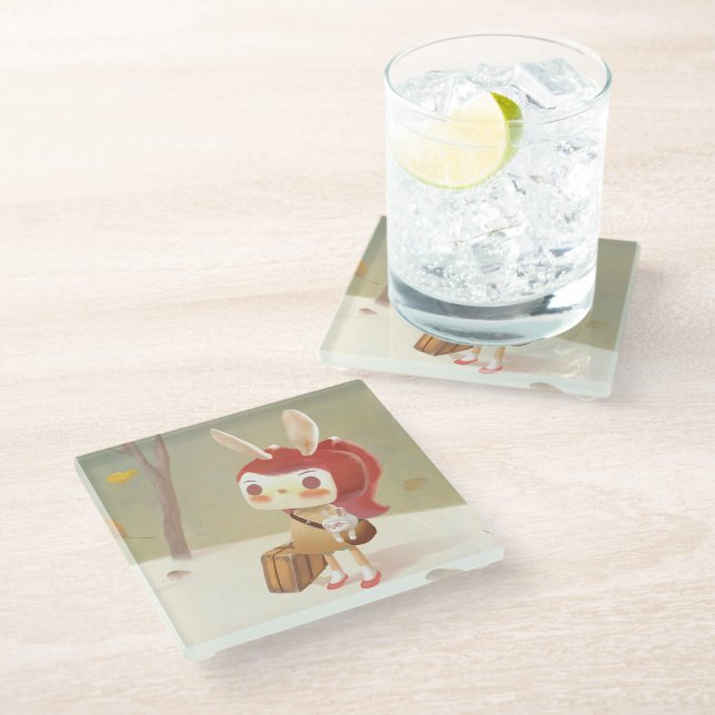 Kleines Mädchen im Wald verloren Glasuntersetzer (Schrägansicht)