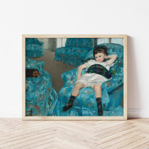 Kleines Mädchen in einem blauen Sessel   Mary Cas Poster