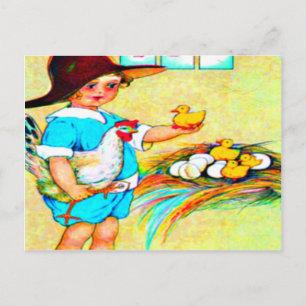 Kleines Mädchen in einem Floppy-Hut mit schlüpfend Postkarte