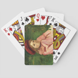 Kleines Mädchen in einem roten Beret Spielkarten