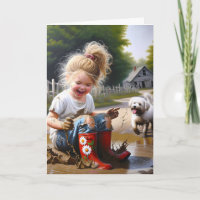 Kleines Mädchen in einem Schlamm Puddle Geburtstag