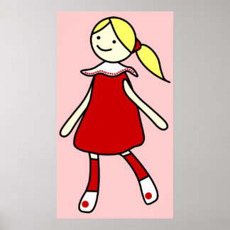 Kleines Mädchen in rotem Kleid Poster