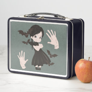 Kleines Mädchen in schwarzem Kleid Metall Lunchbox