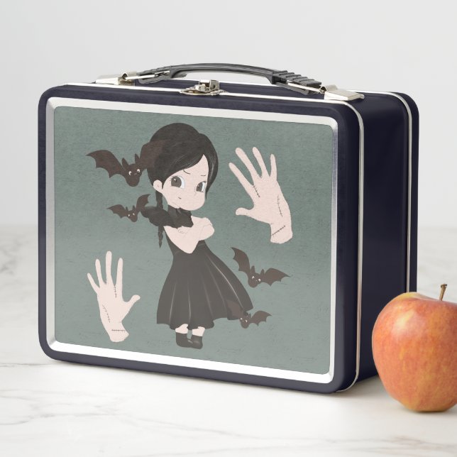 Kleines Mädchen in schwarzem Kleid Metall Lunchbox (Beispiel)