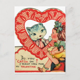 Kleines Mädchen & Kätzchen Vintage Valentinstag Po Postkarte