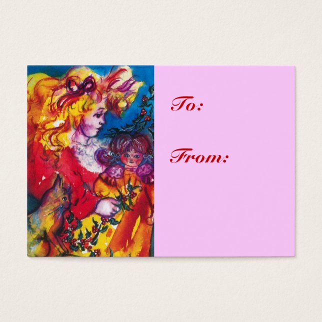 KLEINES MÄDCHEN, KATZE, HÜBSCH DOLL Pink Weihnacht (Vorderseite)