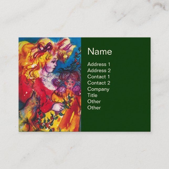 KLEINES MÄDCHEN, KATZE UND HÜBSCHES DOLLAR, grün Visitenkarte (Vorderseite)