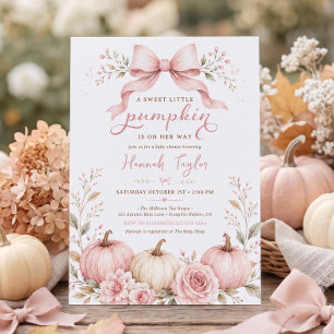 Kleines Mädchen Kürbis Rosa Schleife Baby Shower Einladung