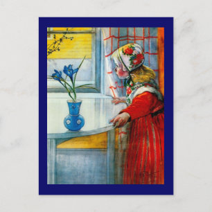 Kleines Mädchen mit blauer Schwertlilie Postkarte