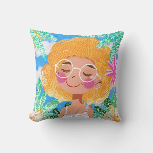 Kleines Mädchen mit Blume Kissen (Vorderseite)