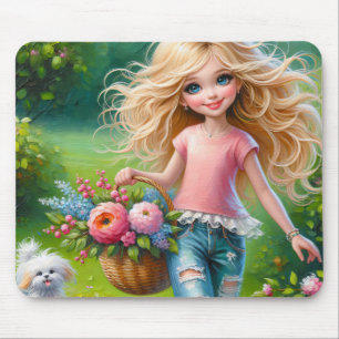 Kleines Mädchen mit Blume-Korb Mousepad