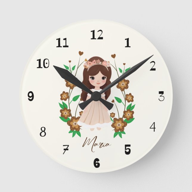 Kleines Mädchen mit Blume Runde Wanduhr (Vorderseite)