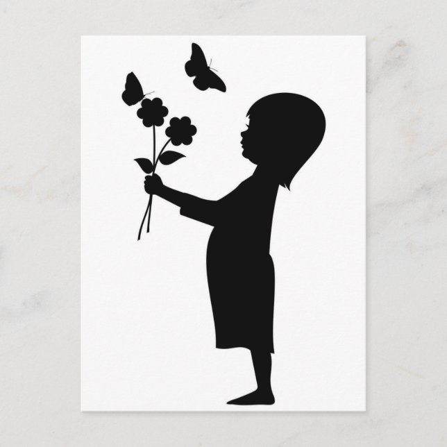 Kleines Mädchen mit Blume Silhouette Postkarte (Vorderseite)
