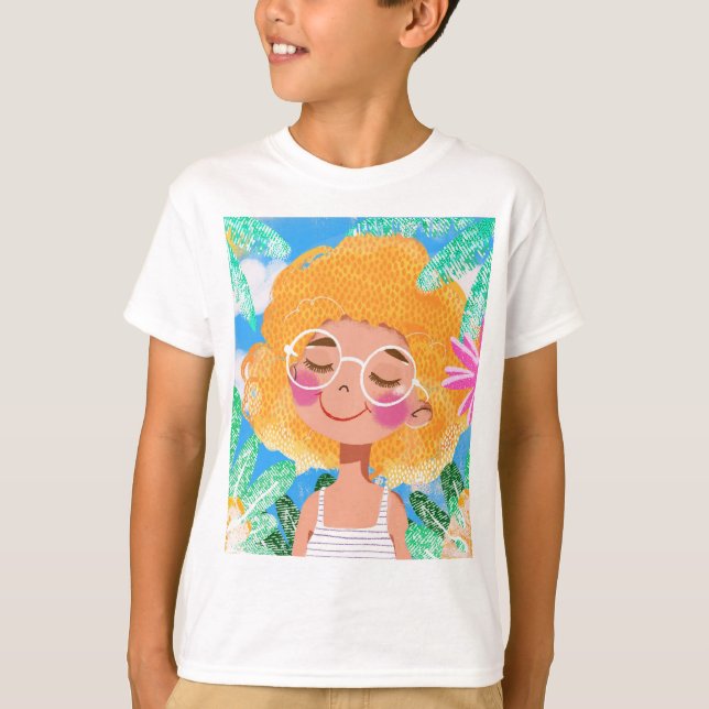 Kleines Mädchen mit Blume T-Shirt (Vorderseite)