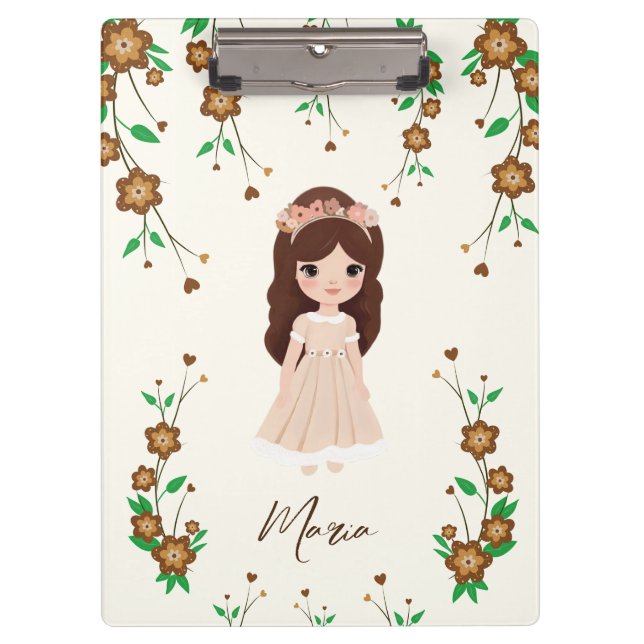 Kleines Mädchen mit Blumen Klemmbrett (Vorderseite)