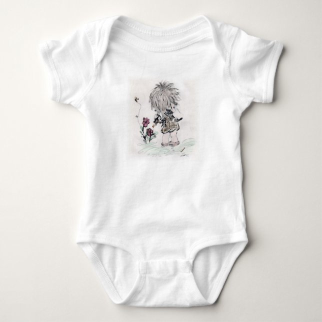 Kleines Mädchen mit einem Kitten Baby Strampler (Vorderseite)
