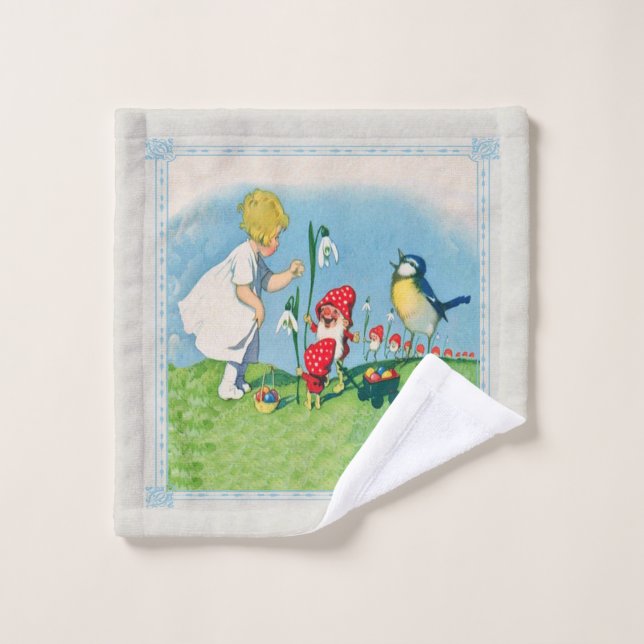 Kleines Mädchen mit Elfen Kart Ostereier Blume Waschlappen (Waschlappen)