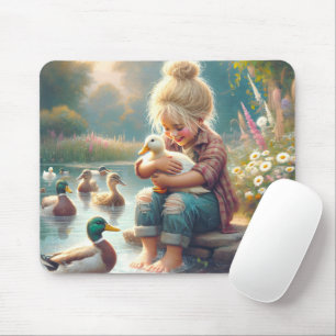 Kleines Mädchen mit Enten Mousepad