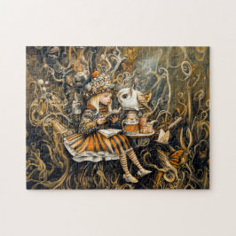 Kleines Mädchen mit Eule in einem Baumwurzelhaus Puzzle