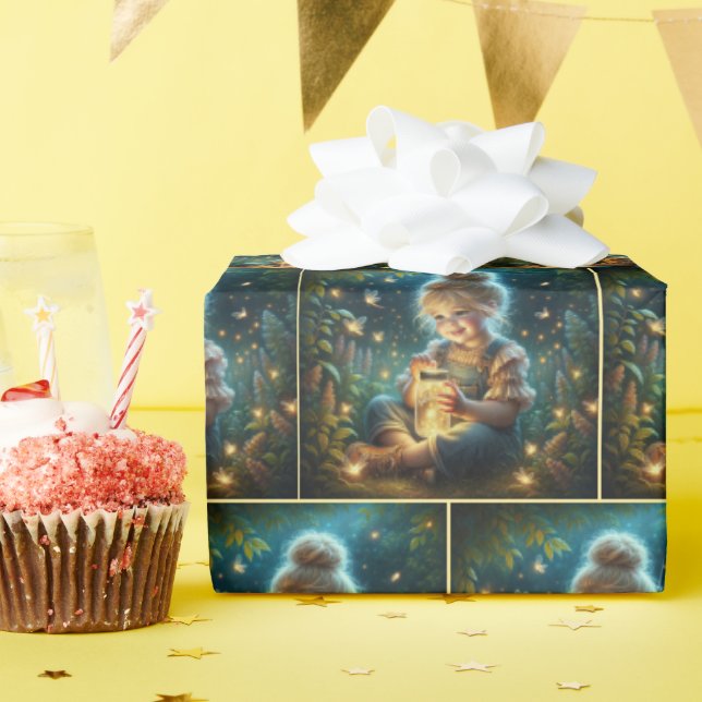 Kleines Mädchen mit Glühwürmchen im Jar Geschenkpapier (Geburtstagsparty)