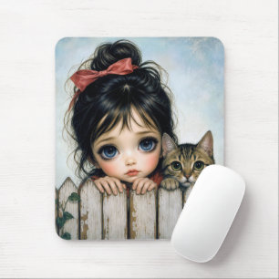 Kleines Mädchen mit großen Augen und Haustierkatze Mousepad