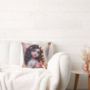 Kleines Mädchen mit Herzzeichen Kissen