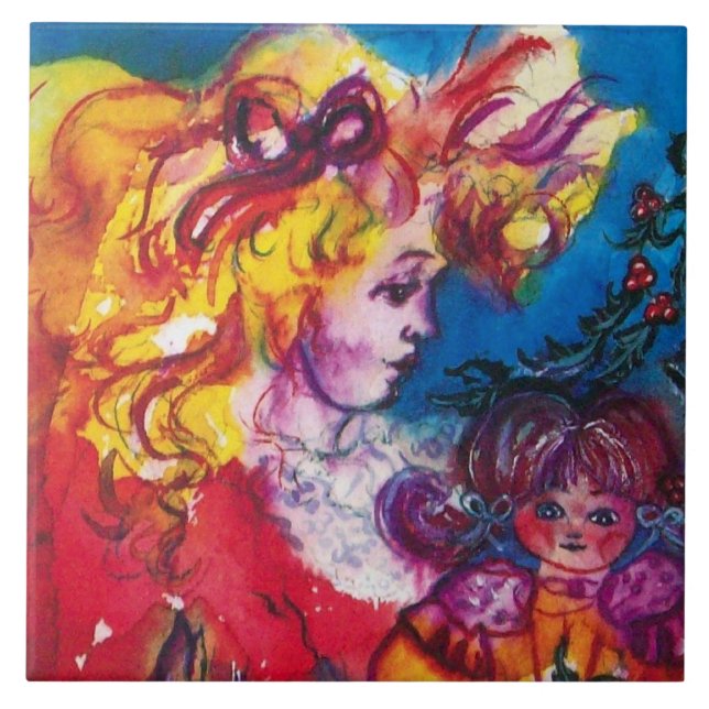 KLEINES MÄDCHEN MIT HÜBSCHEN DOLLAR Weihnachten Fliese (Vorderseite)