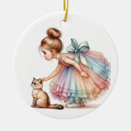 KLEINES MÄDCHEN MIT IHREM KITTEN KERAMIK ORNAMENT