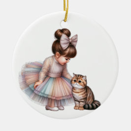 KLEINES MÄDCHEN MIT IHREM KITTEN KERAMIK ORNAMENT