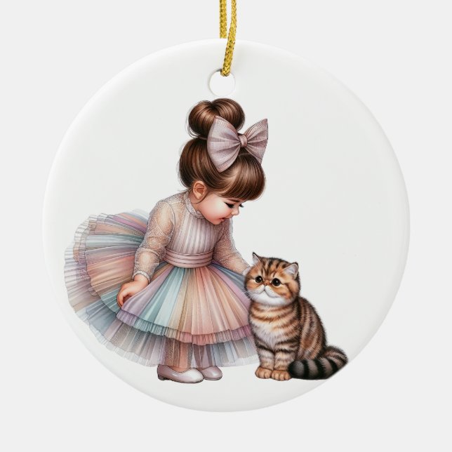 KLEINES MÄDCHEN MIT IHREM KITTEN KERAMIK ORNAMENT (Vorne)